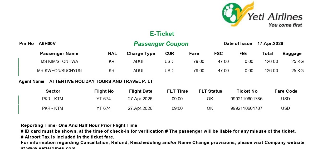 Kathmandu to Pokhara Flight Ticket