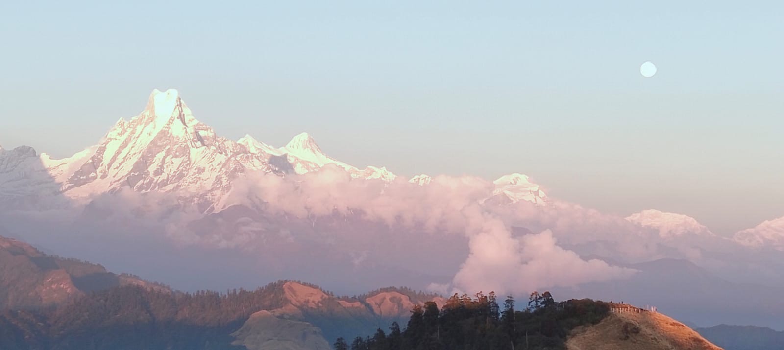 Golden Machhapuchhre (Mt Fishtail) seen during sunset from remote Mohare Danda ridges
